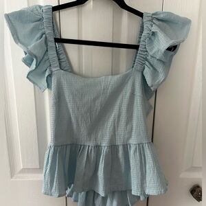 Light blue ruffley top
